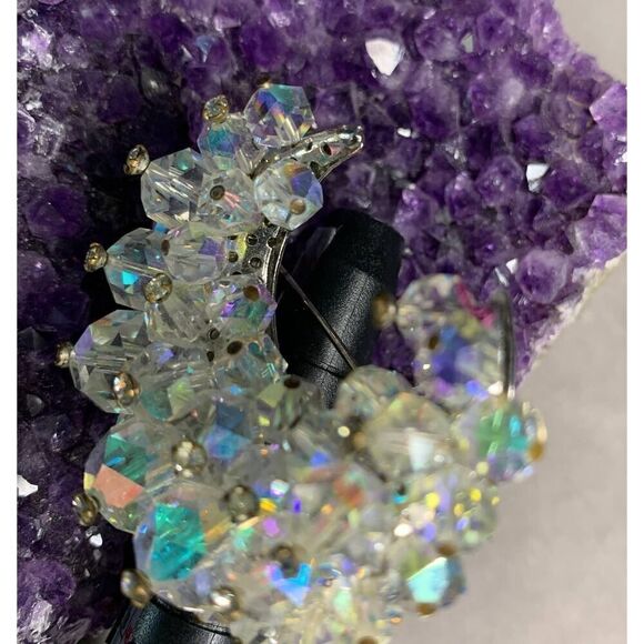 Half-Moon Clear Crystal, Aurora Borealis Pin in Silver plate, Vintage - Picture 4 of 4